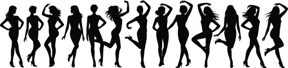 Silhouettes of women in expressive poses — fashion, dance, and gesture reference for lifestyle, design, and artistic illustration