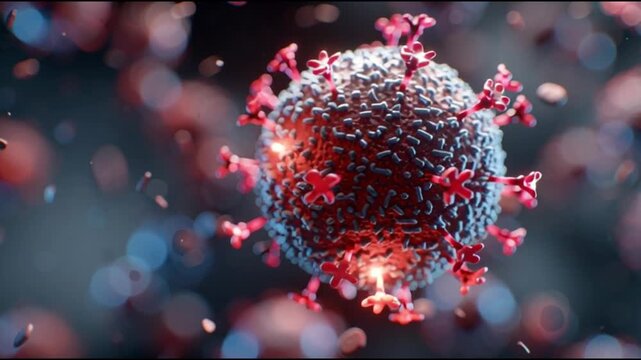 Hepatitis B infection. HBV. Liver inflammation. Liver damage. Jaundice. 3D rendering of a virus with distinct spikes and rounded structure.