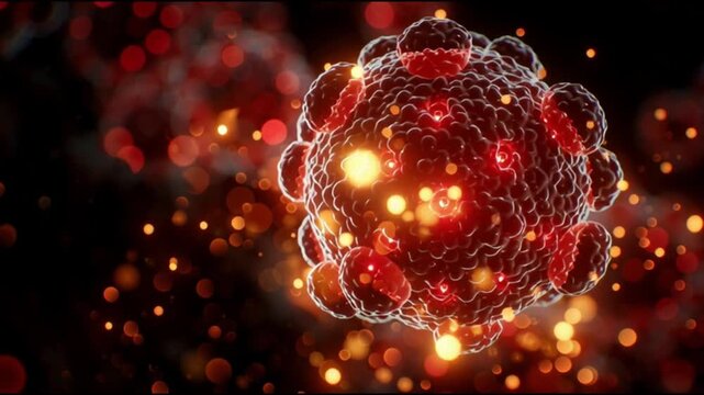 Hepatitis B infection. HBV. Liver inflammation. Liver damage. Jaundice. Abstract representation of hepatitis B virus particles