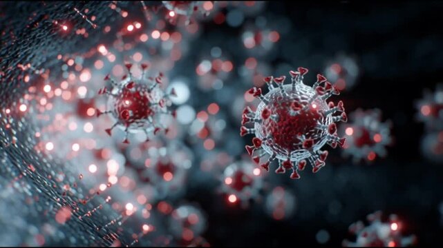 Hepatitis B infection. HBV. Liver inflammation. Liver damage. Jaundice. Digital illustration of hepatitis B virus particles in a microscopic view.