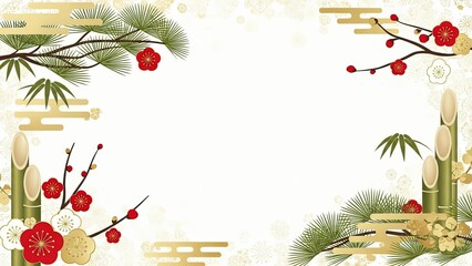 門松の白と金の上品なお正月セール、お年玉の和風背景画像