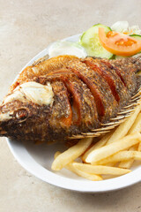 A view of a plate of mojarra fritas.