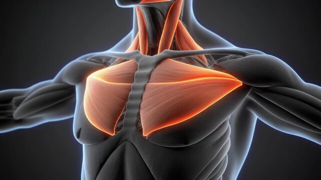 Detailed 3D Animation of the Human Pectoral Muscles.