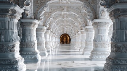Obraz premium Serene Architectural Grandeur: A White Marble Hallway with Gold Accents
