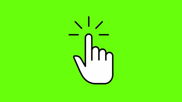 hand cursor clicked cursor and  isolated on green screen background (chroma key), hand cursor click animation, use blending mode to use in videos