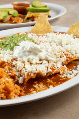 A view of a plate of enchiladas.