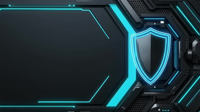 Dark, futuristic cybersecurity background with a glowing blue shield and technological frame. Perfect for course thumbnails, tech, and protection themes.