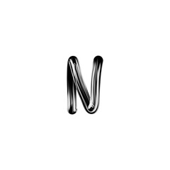 Shiny Black Metallic Lowercase Letter N Isolated on White