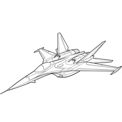 Line art drawing of a futuristic fighter jet with sharp angles and sleek design, perfect for coloring activities.