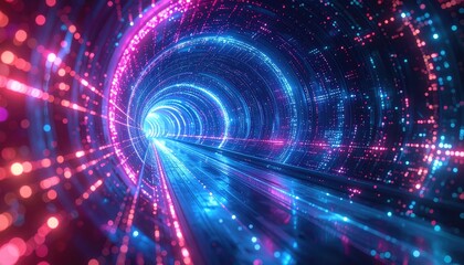 Obraz premium Digital tunnel of light with neon colors and data stream lines, vibrant and futuristic