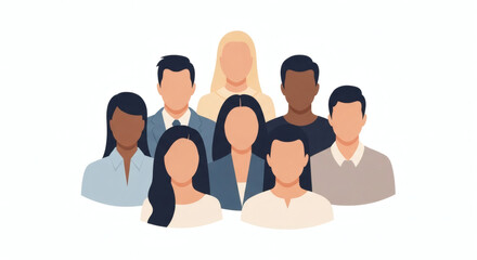 Diverse group illustration of people, showcasing an inclusive community, professional team, and social network for collaboration and unity.