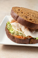 A view of a turkey sandwich.