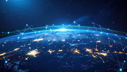 Digital representation of Earth with connected nodes, suggesting global data transmission