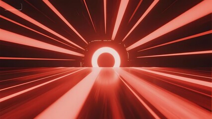 Red tunnel with glowing light at the end, featuring radial streaks and futuristic design