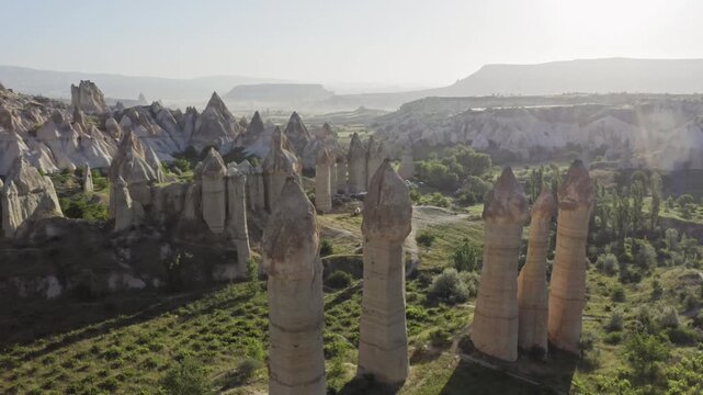 Aerial view of the valley with fairy chimneys, Cappadocia, Turkey
