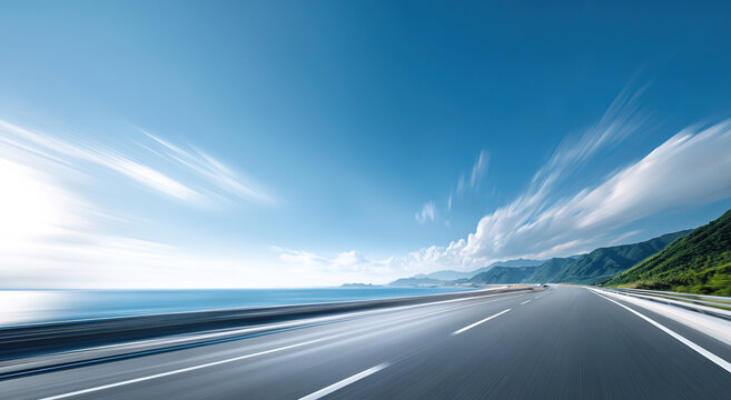 Outdoor seaside natural scenery and highway car advertisement background image