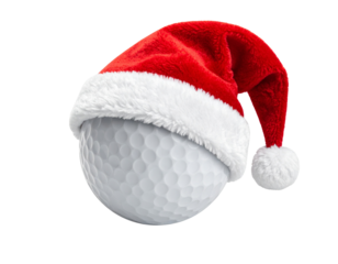  Christmas Santa Hat on Golf Ball – Festive Holiday Sports Theme, isolated on transparent background 