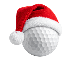 Christmas Santa Hat on Golf Ball – Festive Holiday Sports Theme, isolated on transparent background 
