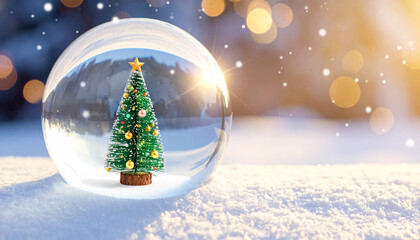 Christmas tree snow globe winter decoration holiday festive snow bokeh light celebration