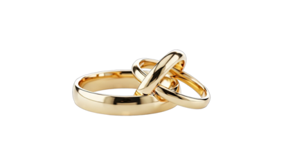Gold Wedding Rings Intertwined on White