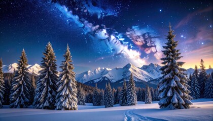 Snowy mountain landscape at night (1)