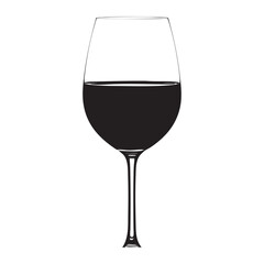 Elegant silhouette of a wine glass filled with dark red wine