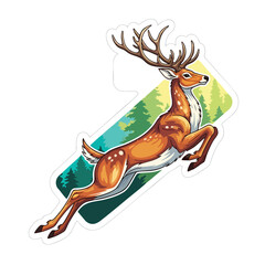 Cartoon Deer Sticker with Forest Background