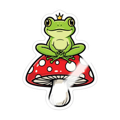 Meditating Cartoon Frog on a Mushroom