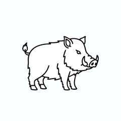 Line drawing of a wild boar or pig on white