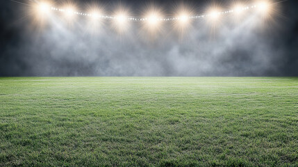 Stadium grass field stadium lights foggy atmosphere night scene illuminated pitch sports field