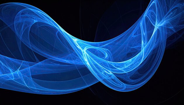 An abstract image featuring flowing ribbons of bright blue light against a black backdrop - Powered by Adobe
