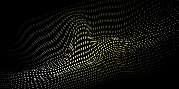 modern.Abstract Yellow Dot Wave Texture On Black Background For Tech, Science, And Design Use
