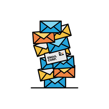 Stack of emails representing overwhelming inbox symbolizing digital overload and information anxiety perfect for articles about time management and email fatigue.