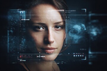 A futuristic, cyber identity concept, holographic projections of eye patterns and personal data