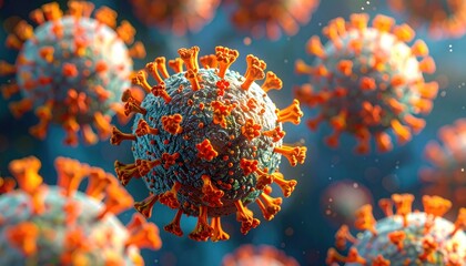 Close-up view of multiple round, spiky, and colorful cellular structures floating