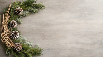 Pine cone wreath evergreen branch frosted pine rustic twig holiday decor seasonal arrangement