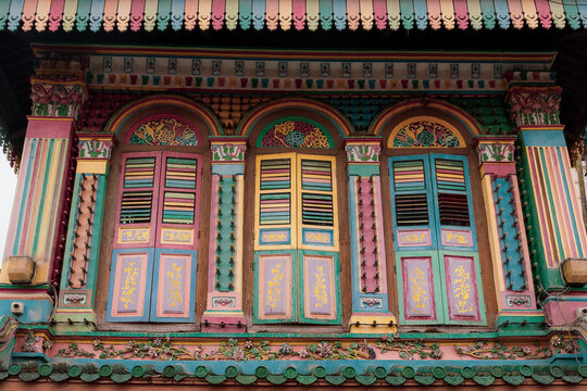 Traditional colorful architecture building in Singapore - Powered by Adobe