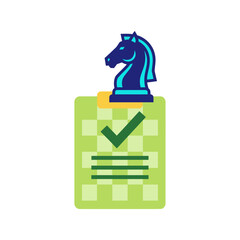 strategic planning complete a knight chess piece atop a checklist clipboard signifies successful strategic task completion perfect for business and efficiency themes.