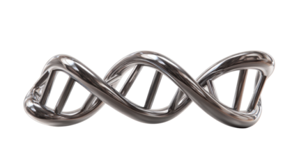 Metallic dna double helix showing molecular science, genetics research, and biotechnology innovation in a 3d render. Transparent background
