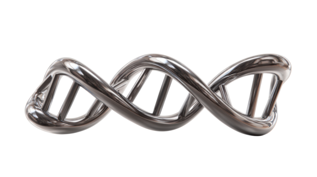Metallic dna double helix showing molecular science, genetics research, and biotechnology innovation in a 3d render. Transparent background - Powered by Adobe