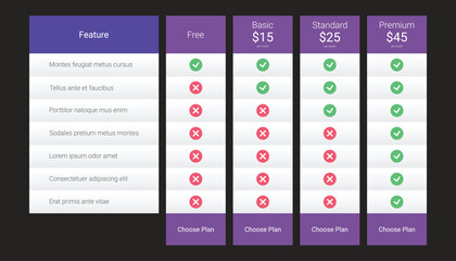 Modern Pricing Table Template with Four Subscription Plans