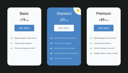 Clean Pricing Table for Basic, Standard, and Premium Plans