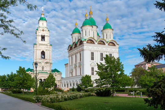 Cathedral of the Assumption of the Blessed Virgin Mary with a bell tower on the territory of the historical and architectural complex Astrakhan Kremlin on a spring day, Astrakhan, Russia
