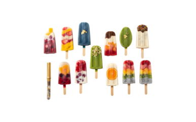 A range of one-of-a-kind popsicle treats set against a white backdrop