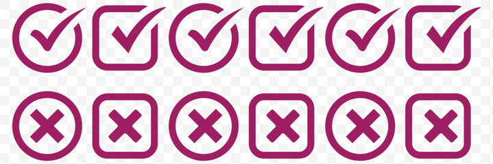 Check mark icons, cross symbols, correct and wrong signs, approval graphics, validation elements, decision indicators