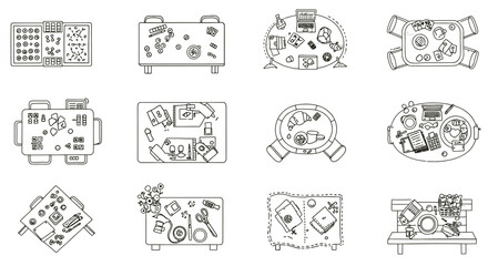 Tables from above with various activities games crafts food and work offering scenes of everyday life ideal for blog posts and social media.