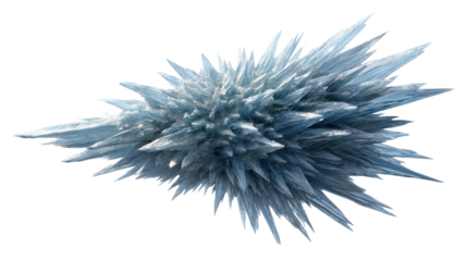 Ice crystal formation with sharp spikes and cold blue hues, perfect for winter and abstract concepts on transparent background