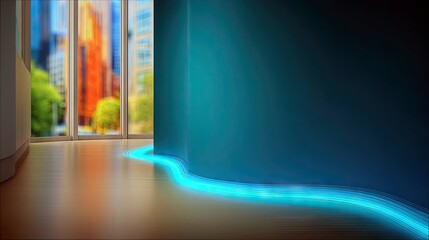 Glowing Line on Floor Leads to City View