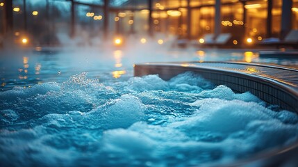 Steamy jacuzzi bubbles at twilight spa, relaxing evening retreat