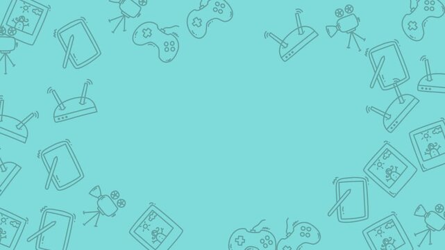 Retro Gaming Icons Border on Teal Background.